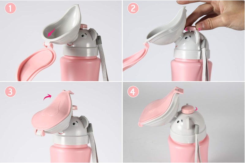 ONEDONE Travel Urinal Portable Potty Pee Cup for Kids Girls Urinal Emergency Toilet for Camping Car Travel and Kid Potty Pee Training Pee Bottle for Toddlers Kids Children Baby Girls(Pink) - Image 4